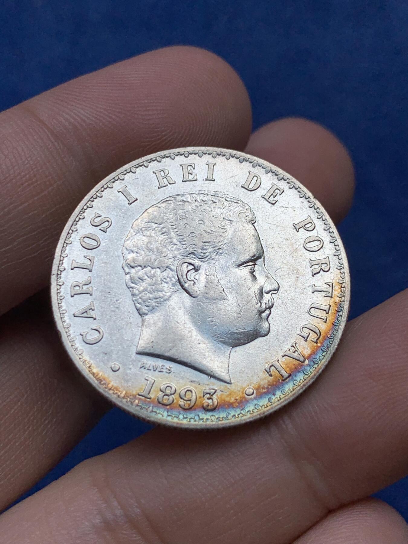 《竞宝斋》第294场- 周日，周一  2场连拍 （全场包邮） 葡萄牙1893年卡洛斯一世500瑞斯银币