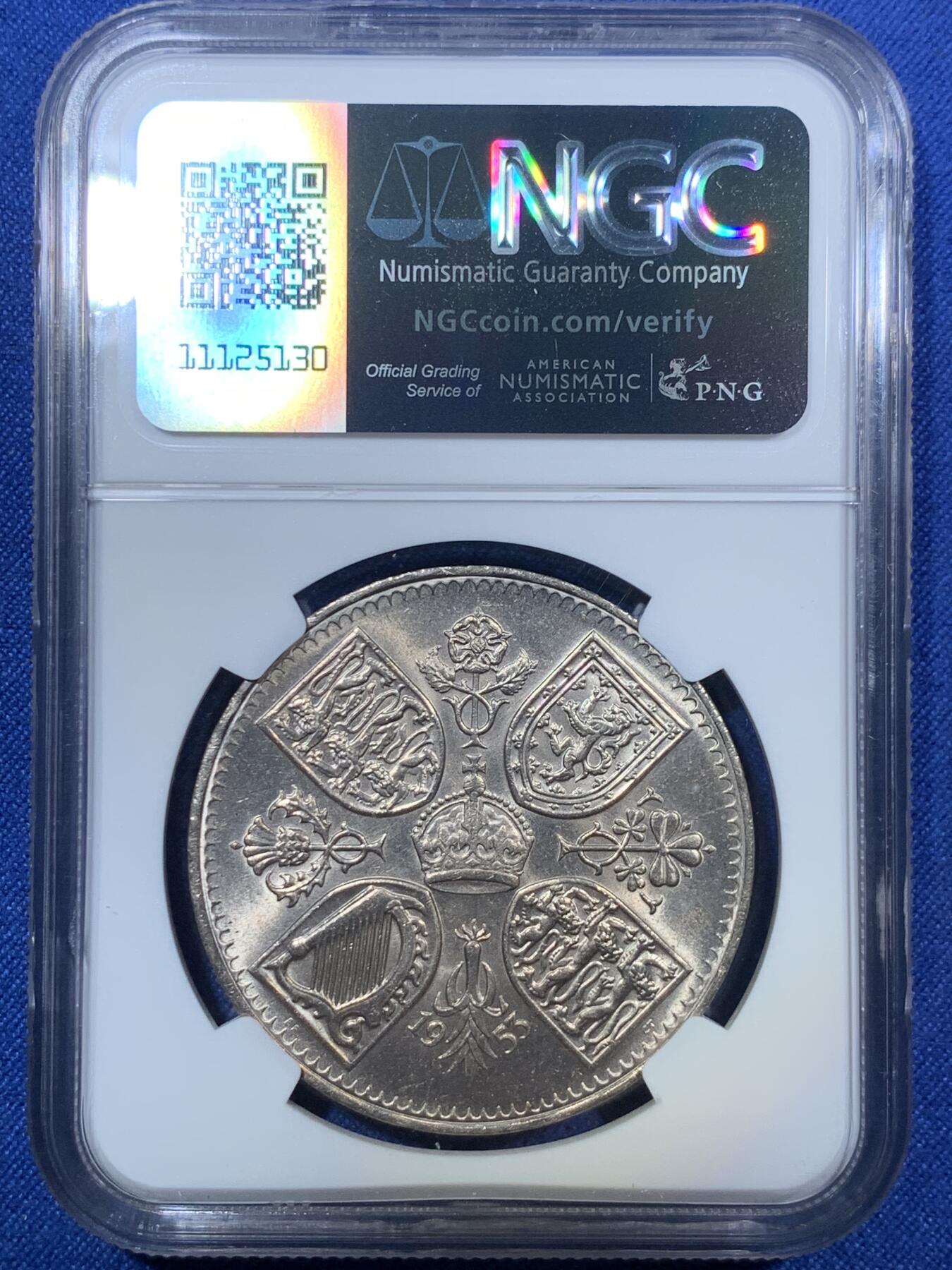 《竞宝斋》第294场- 周日，周一  2场连拍 （全场包邮） NGC MS64 英国1953年伊丽莎白二世女王登基纪念克朗 经典品种