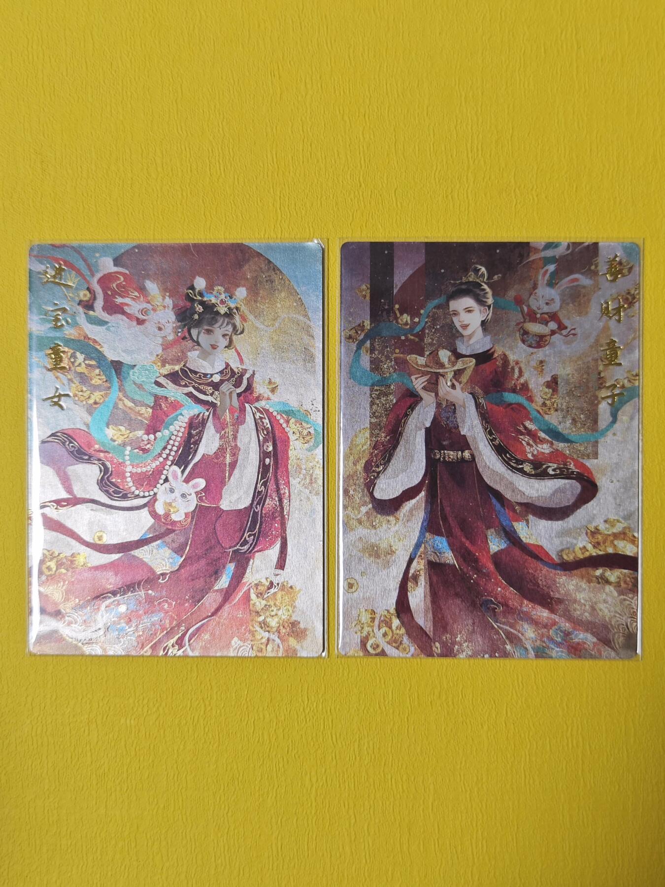 玩卡战线超级大甩拍第2期（好物、稀缺、镇册之宝齐上阵！） 卡德曼-星辰墨夜绘善财童子+进宝童女镜面工艺一对