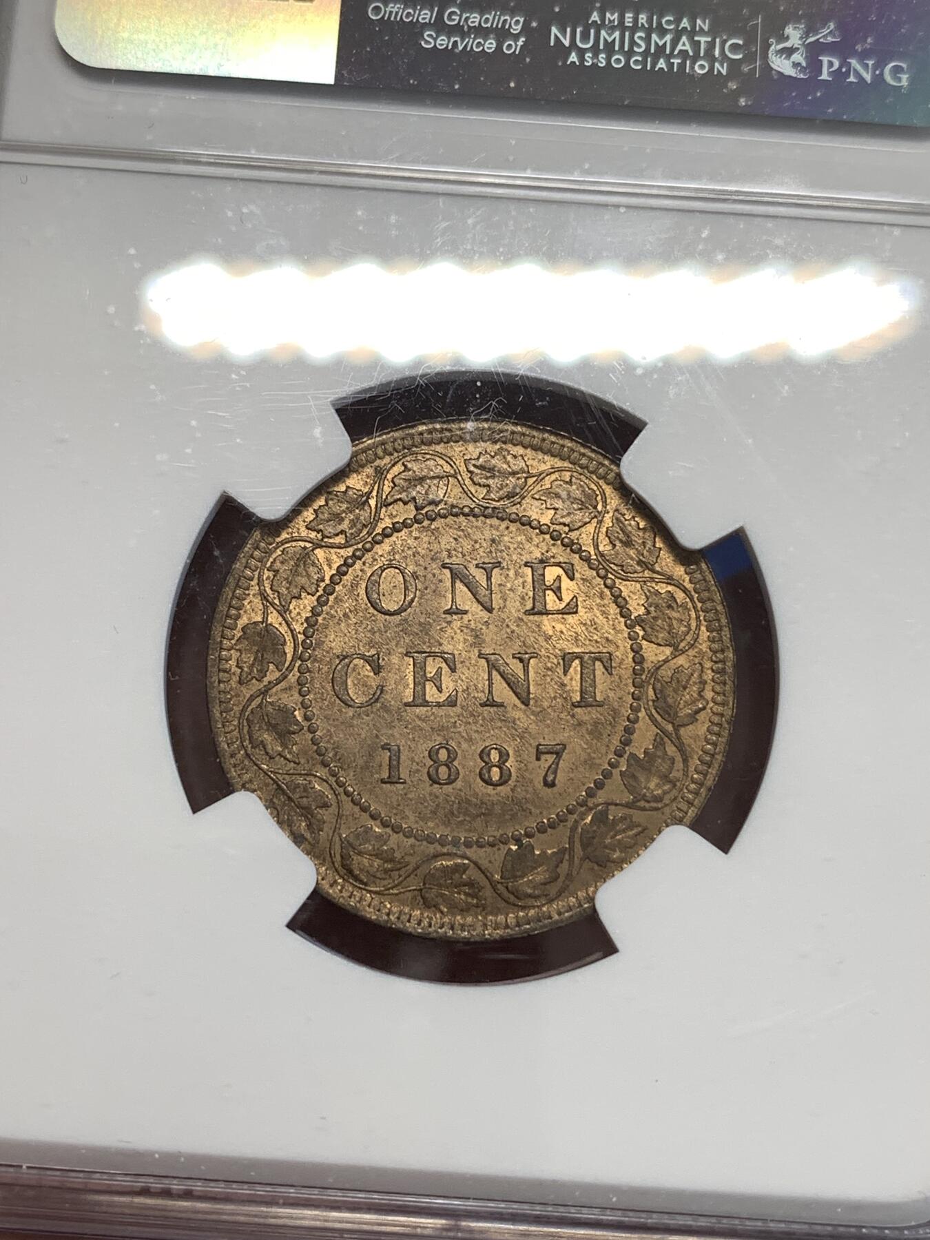 《竞宝斋》第294场- 周日，周一  2场连拍 （全场包邮） NGC MS64RB 加拿大1887年1分铜币 少见品种，近rd状态的铜光，经典年份，维多利亚时代日不落的象征