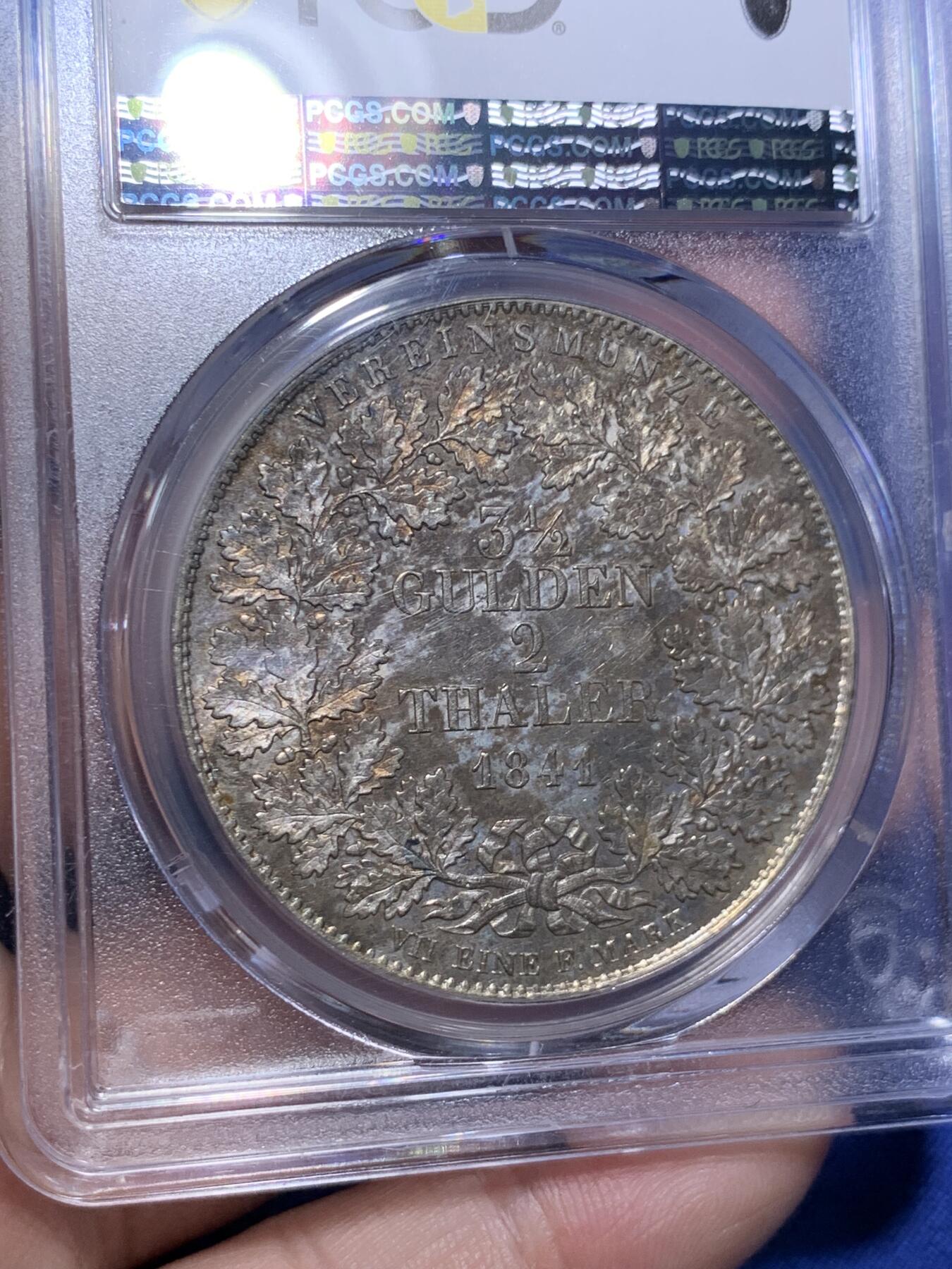 《竞宝斋》第294场- 周日，周一  2场连拍 （全场包邮） PCGS MS62 德国1841法兰克福 老鹰 2泰勒大银币