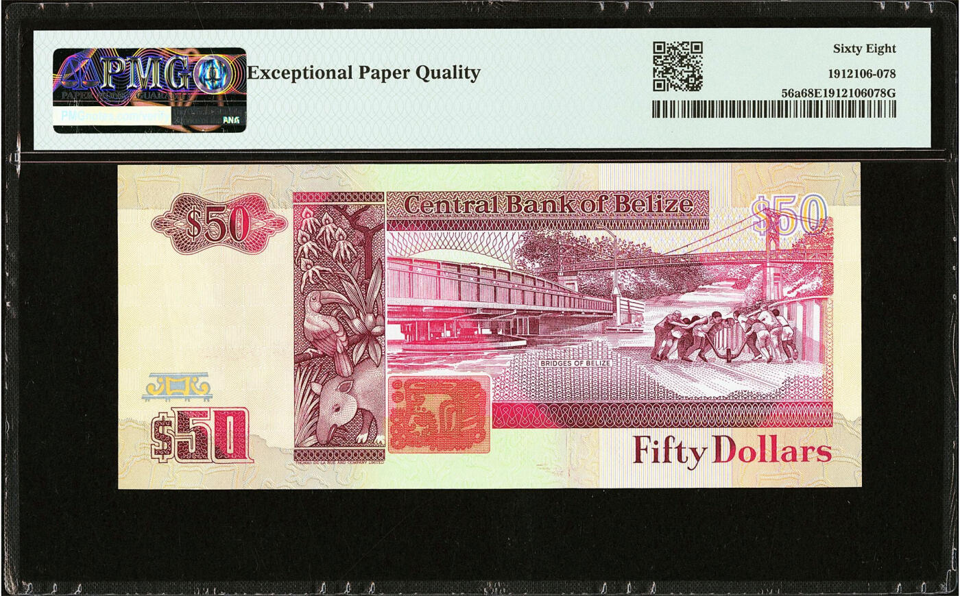 【Blue Auction】✨世界纸币精拍第520期【精】 【冠军分 AA冠无47少见】伯利兹 1990年50元 女王 PMG68EPQ 超高分 设计精美 