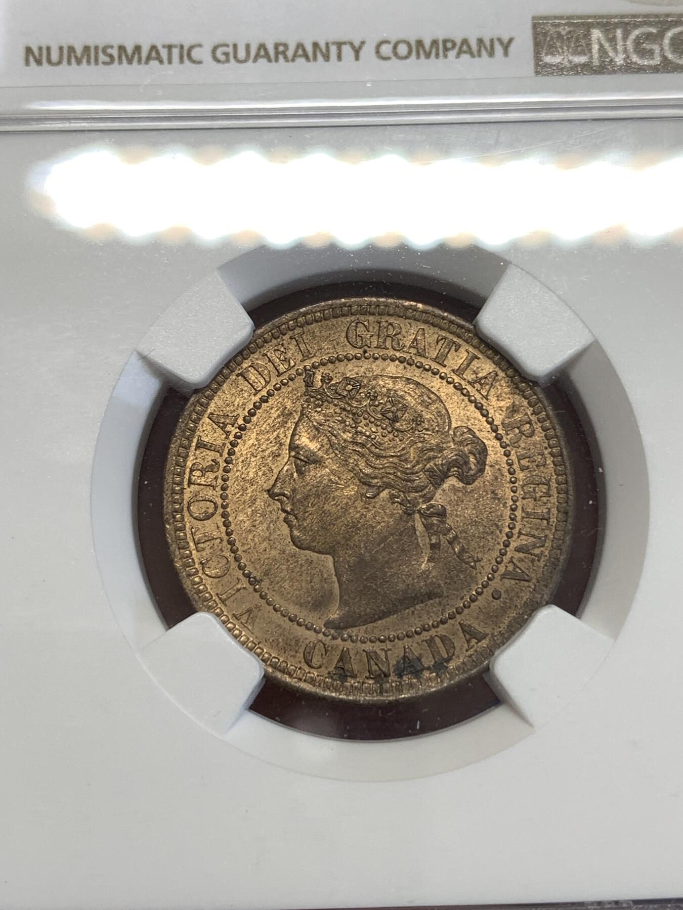 《竞宝斋》第294场- 周日，周一  2场连拍 （全场包邮） NGC MS64RB 加拿大1887年1分铜币 少见品种，近rd状态的铜光，经典年份，维多利亚时代日不落的象征