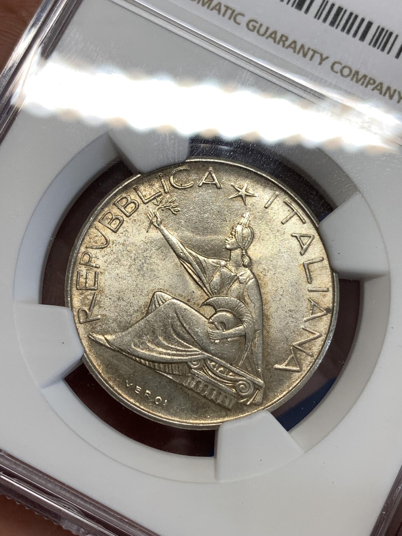 《竞宝斋》第294场- 周日，周一  2场连拍 （全场包邮） NGC MS63 意大利1961年马车500里拉银币