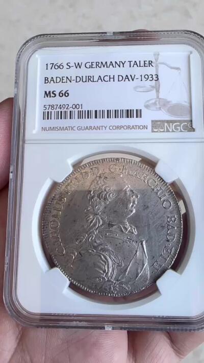 NGC-MS66 1766巴登拉赫狮鹫泰勒大银币极品全原光