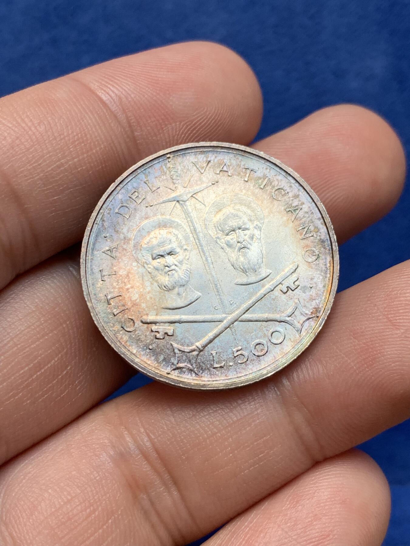 《竞宝斋》第294场- 周日，周一  2场连拍 （全场包邮） 梵蒂冈 1967年 500里拉 银币 原味包浆 发行量十一万枚