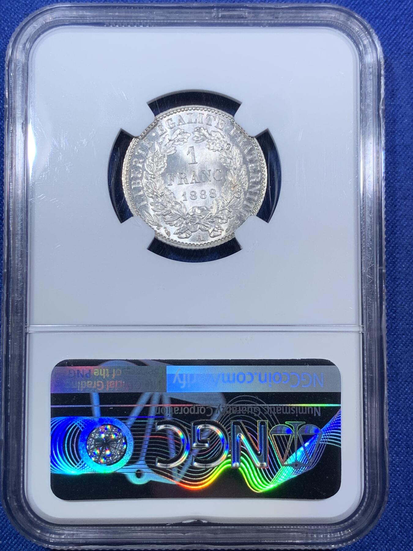 《竞宝斋》第294场- 周日，周一  2场连拍 （全场包邮） NGC MS65高分 法国1888A谷物女神1法郎 巴黎厂出品 吉祥年份 状态绝