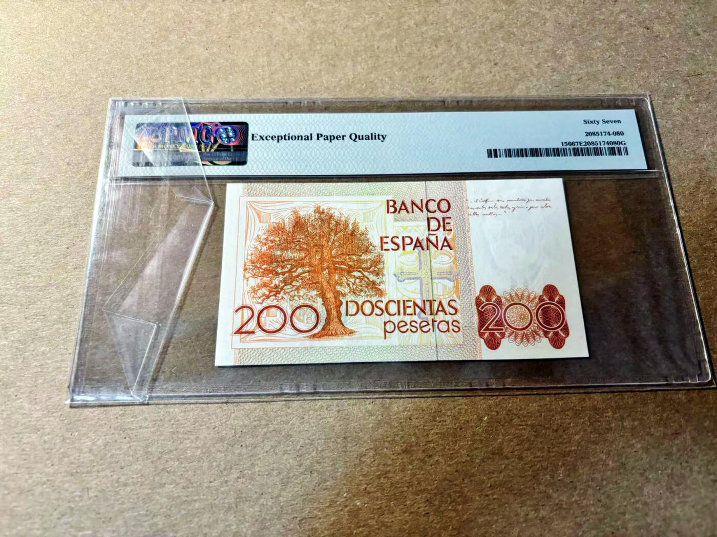 【Blue Auction】✨世界纸币精拍第520期【精】 【无47】西班牙 1980年200比塞塔  PMG67EPQ 高分