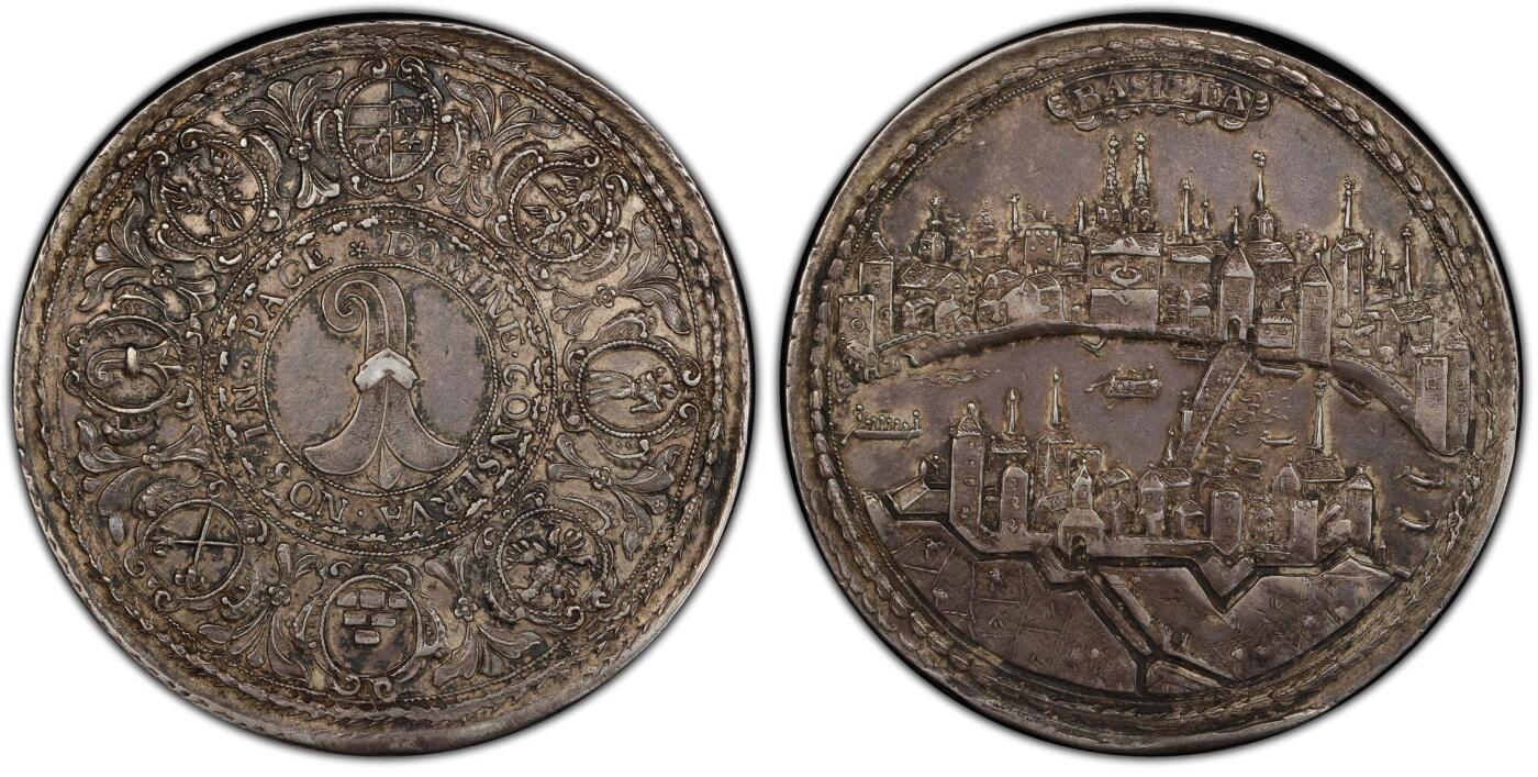 PCGS-AU53 1670瑞士巴塞尔城市景观两泰勒季军全深打老包浆