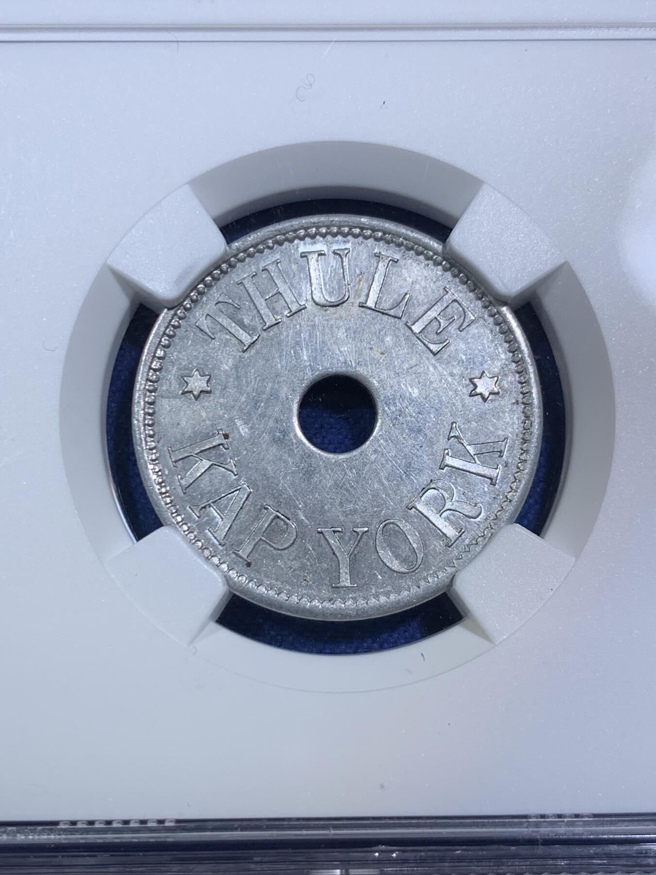 《竞宝斋》第294场- 周日，周一  2场连拍 （全场包邮） NGC MS61 丹麦王国 1910 格林兰岛 100欧尔 矿业代币 发行量极少