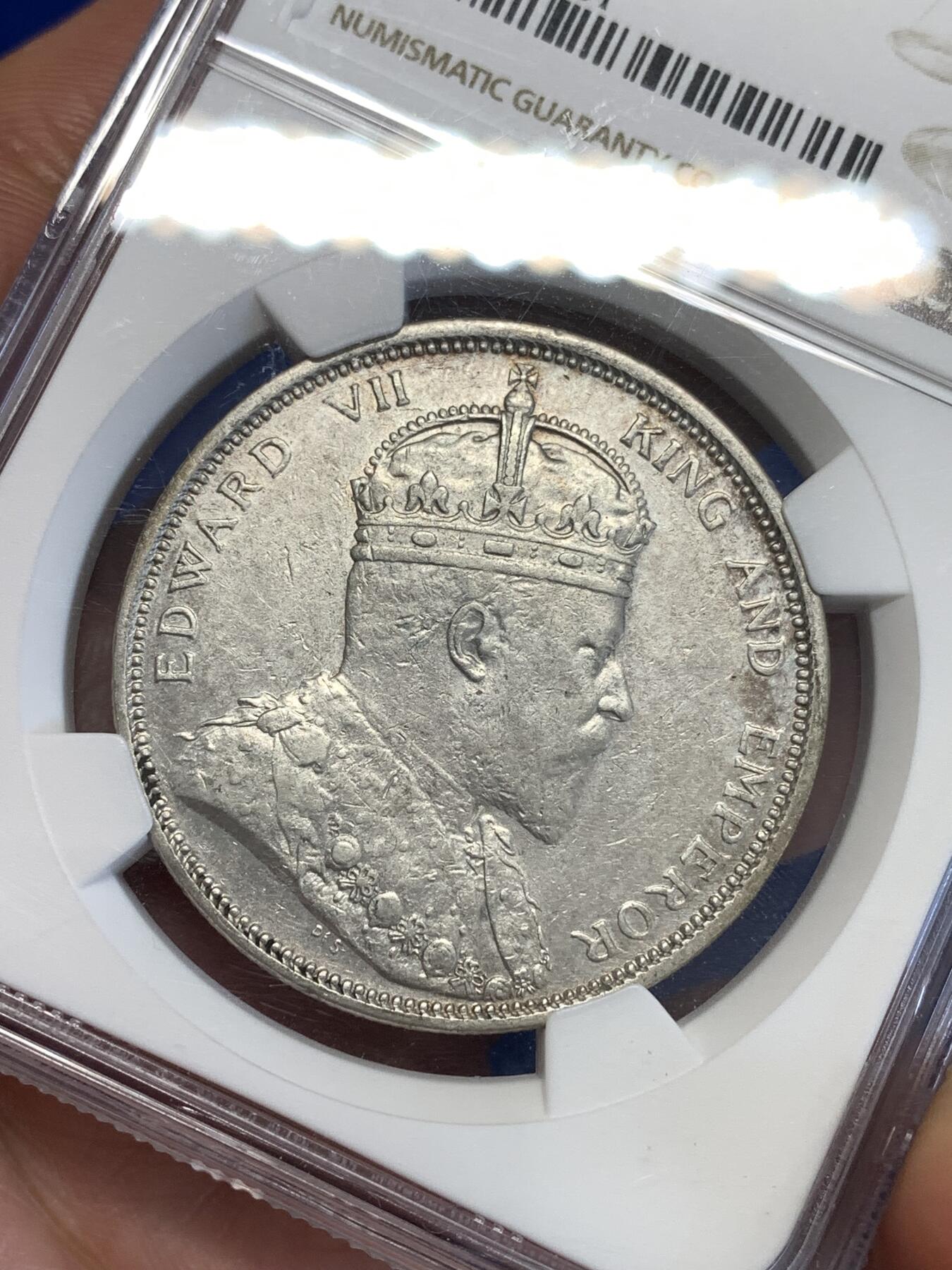 《竞宝斋》第294场- 周日，周一  2场连拍 （全场包邮） NGC AU50 英属海峡1904年B版爱德华七世壹圆银币