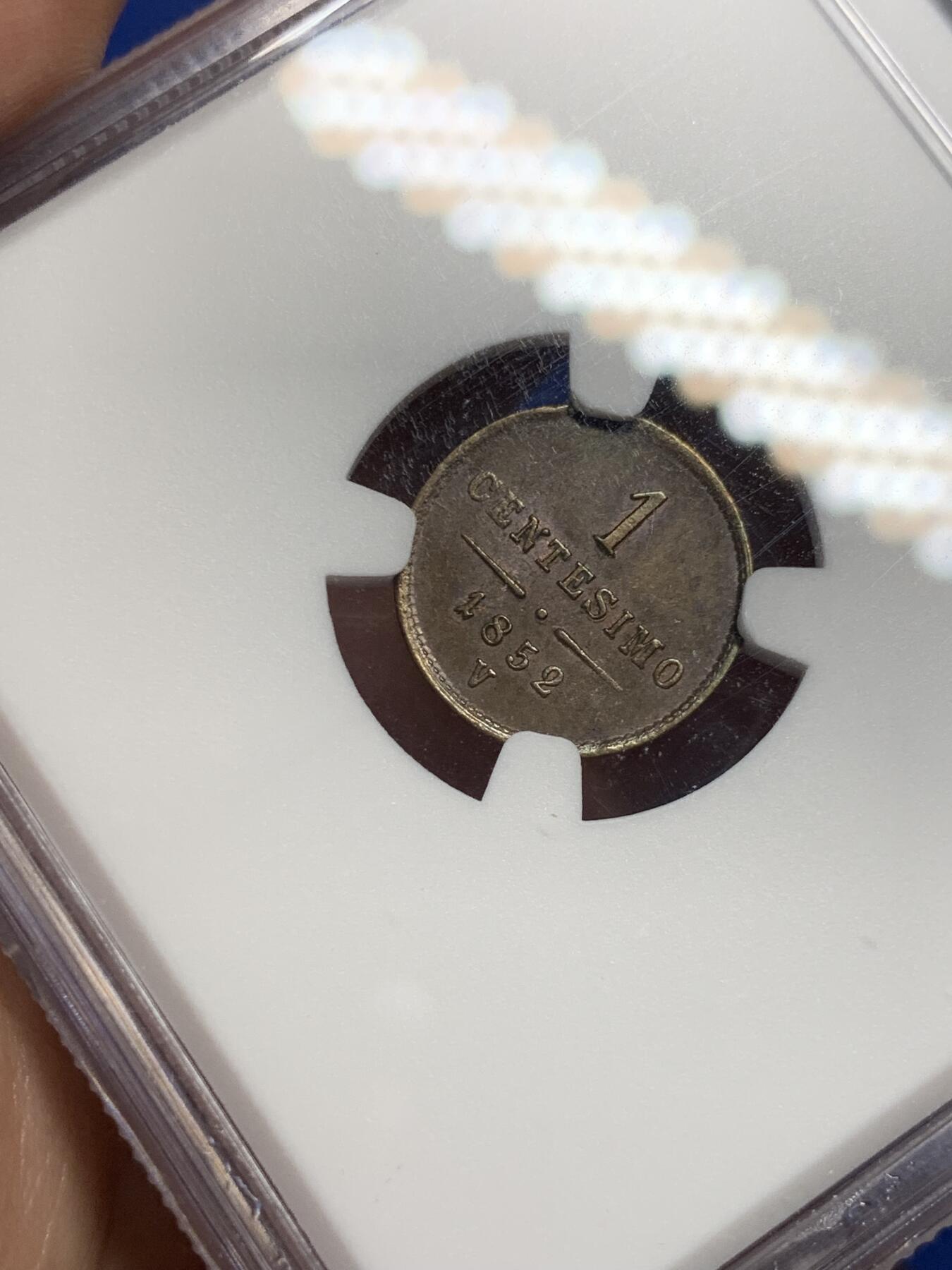 《竞宝斋》第294场- 周日，周一  2场连拍 （全场包邮） NGC MS63BN 意大利1852伦巴第-威尼西亚王国拿破仑统一1分铜币