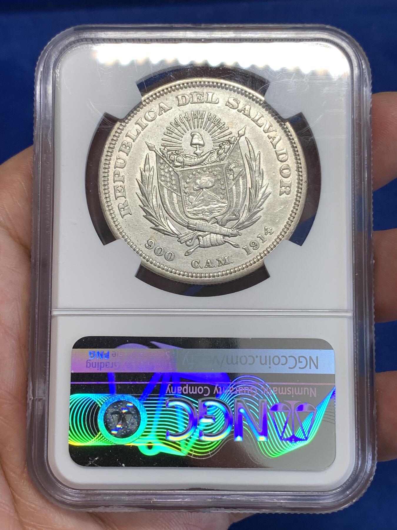 《竞宝斋》第294场- 周日，周一  2场连拍 （全场包邮） NGC AU55 萨尔瓦多 1914年 哥伦布 1比索大银币