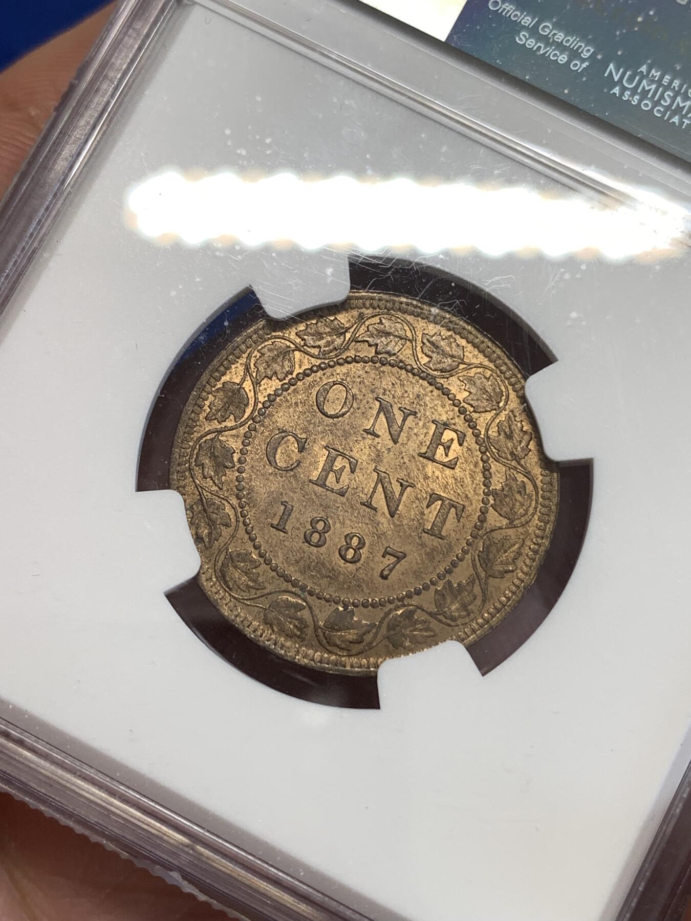 《竞宝斋》第294场- 周日，周一  2场连拍 （全场包邮） NGC MS64RB 加拿大1887年1分铜币 少见品种，近rd状态的铜光，经典年份，维多利亚时代日不落的象征