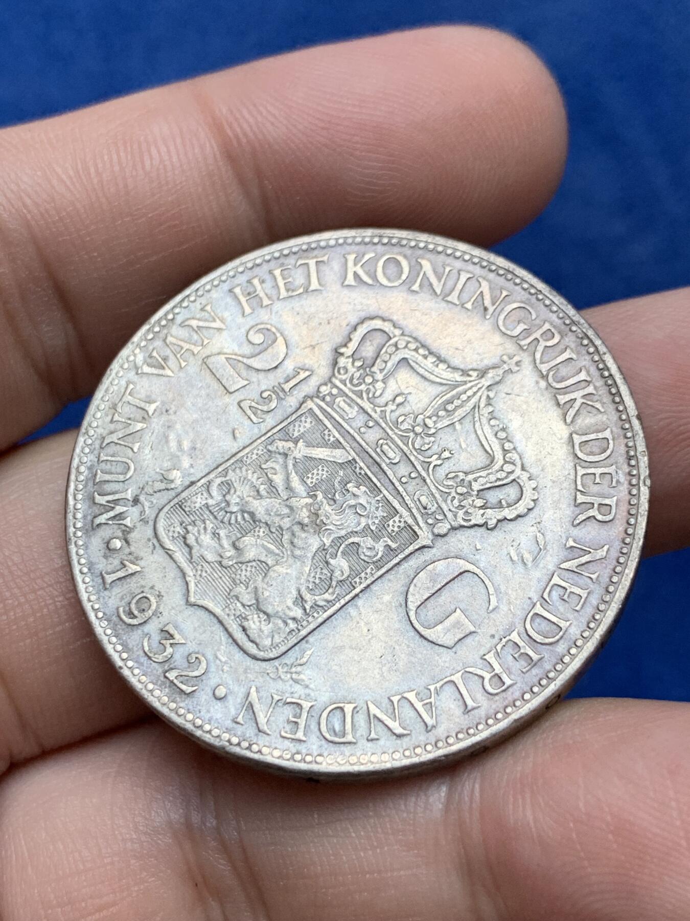 《竞宝斋》第294场- 周日，周一  2场连拍 （全场包邮） 荷兰1932年威廉米娜女王2.5盾银币