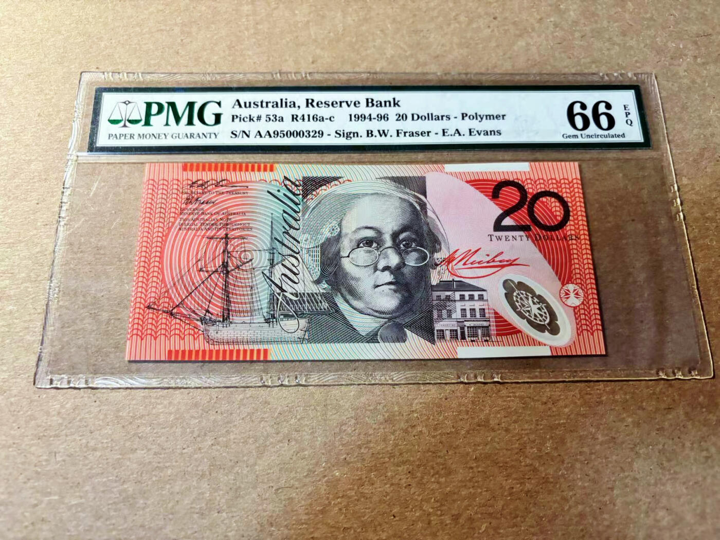 【Blue Auction】✨世界纸币精拍第520期【精】 【AA冠无47】澳大利亚 1994-96年20元 PMG66EPQ  