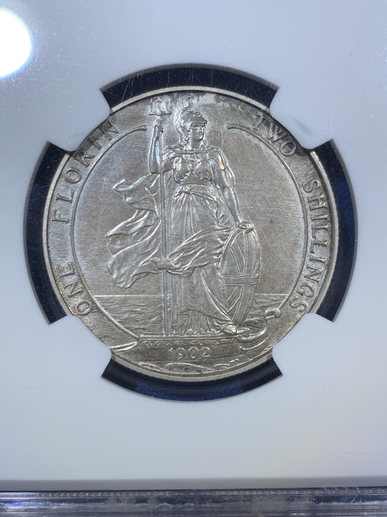 《竞宝斋》第294场- 周日，周一  2场连拍 （全场包邮） NGC PF64MATTE 英国 1902年 爱七 海神弗洛林