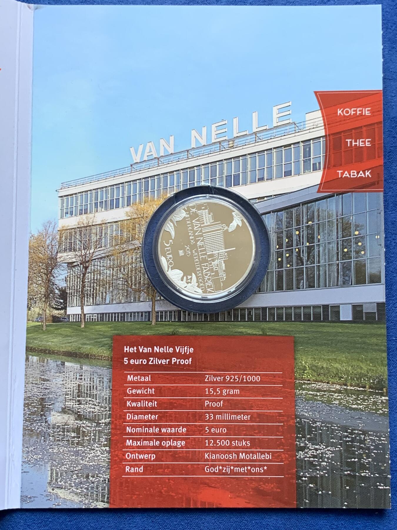 《竞宝斋》第294场- 周日，周一  2场连拍 （全场包邮） 2015年 荷兰 5欧元 Van Nelle 发行数量：12500 银0.925 15.5克 大版