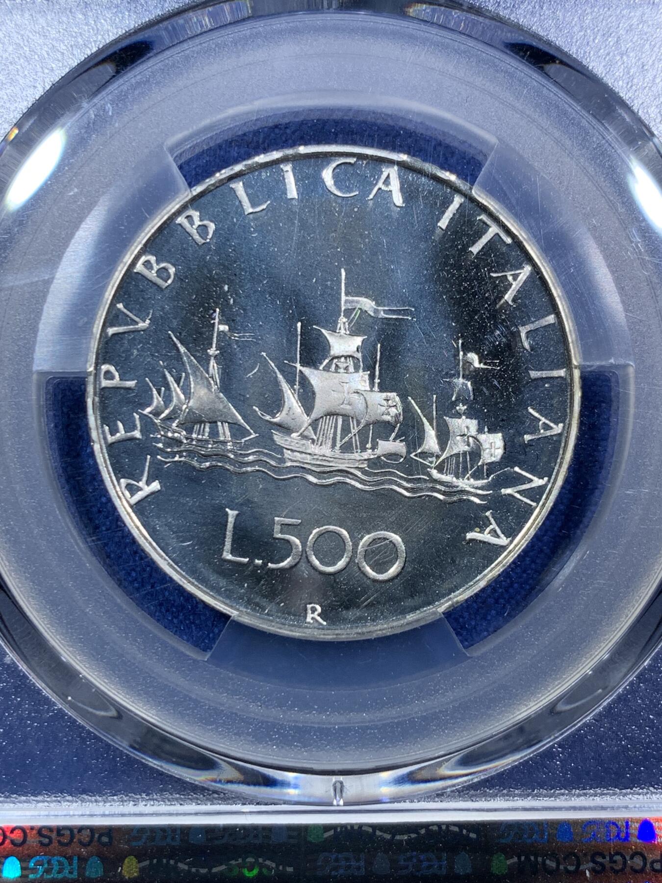 《竞宝斋》第294场- 周日，周一  2场连拍 （全场包邮） PCGS PR67DCAM 意大利 1985年 帆船少女 500里拉银币