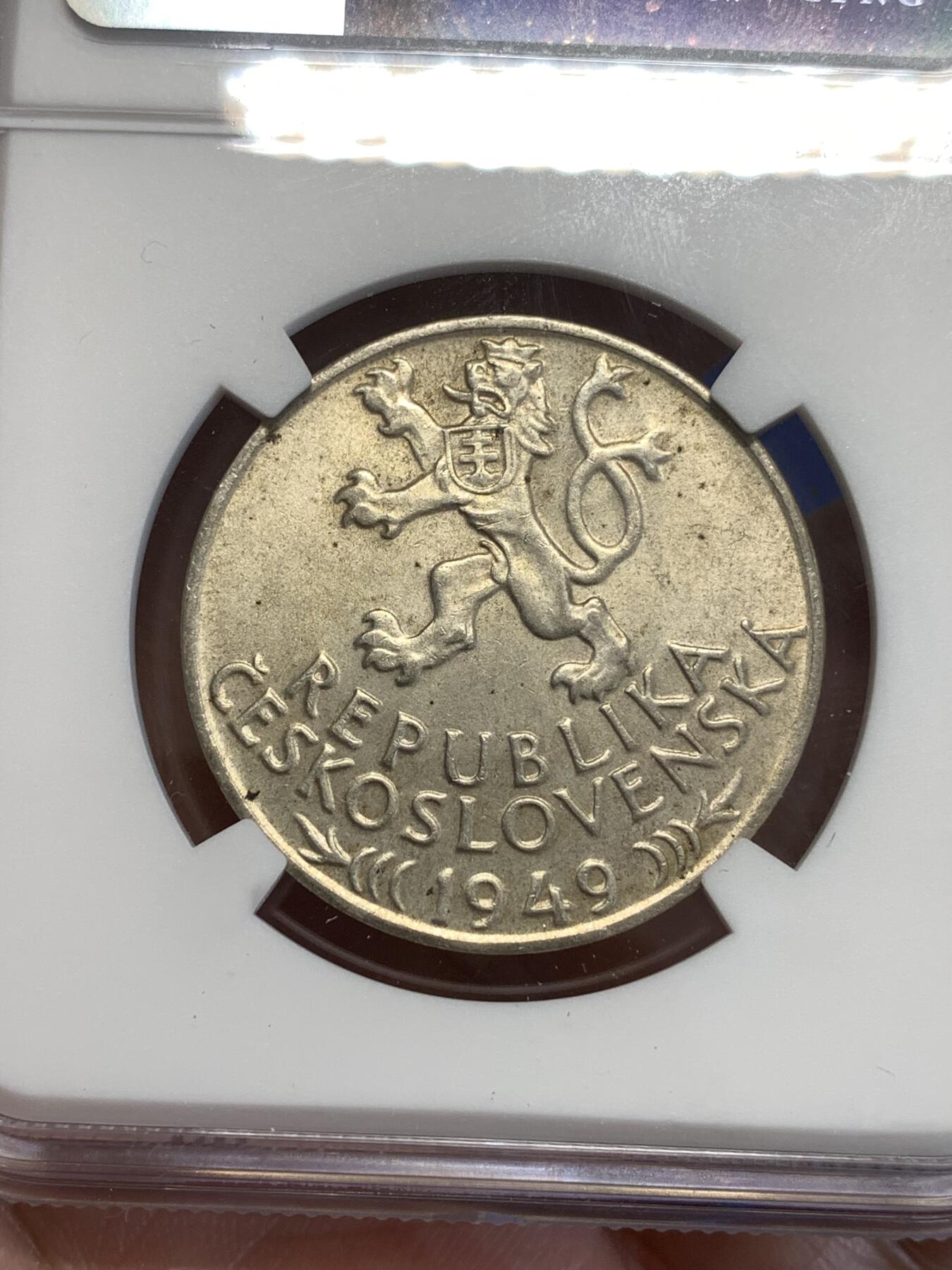 《竞宝斋》第294场- 周日，周一  2场连拍 （全场包邮） NGC MS64 捷克斯洛伐克1949年100克朗银币