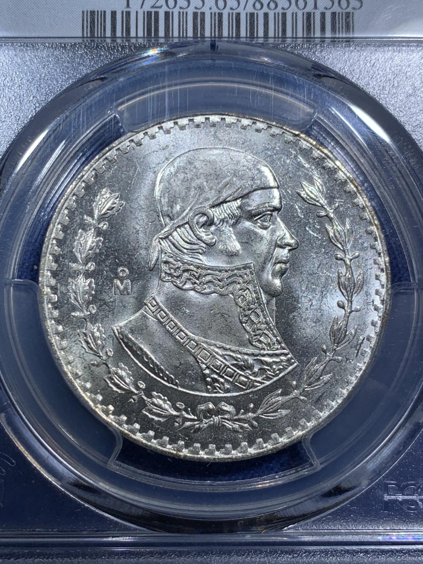 《竞宝斋》第294场- 周日，周一  2场连拍 （全场包邮） PCGS MS65 墨西哥1966年海盗鹰洋1比索银币