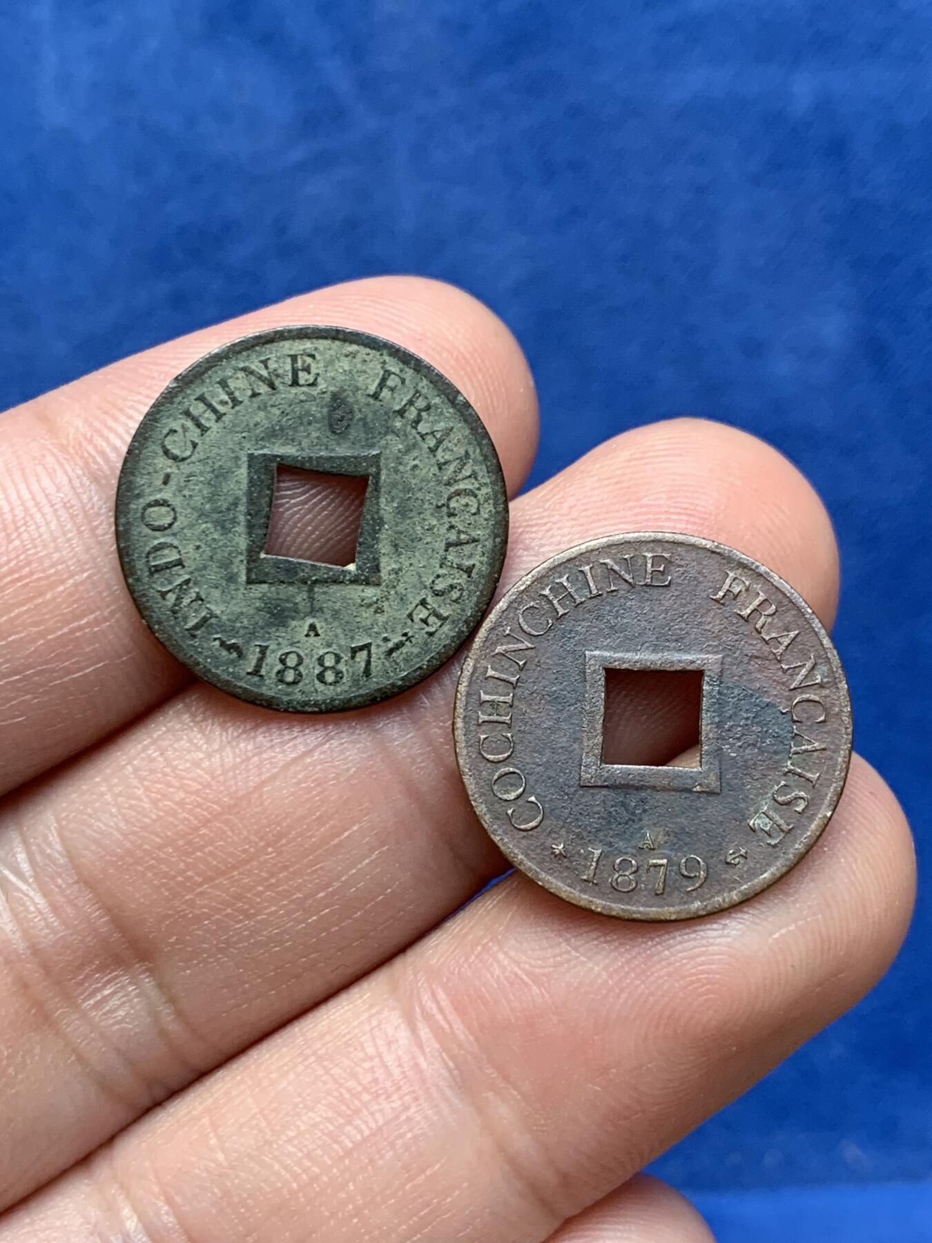 《竞宝斋》第294场- 周日，周一  2场连拍 （全场包邮） 两枚一组 法属印支大法国之安南当二铜币