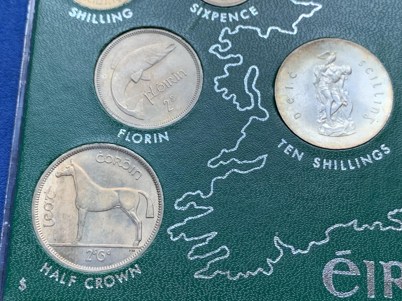 《竞宝斋》第294场- 周日，周一  2场连拍 （全场包邮） 1966年爱尔兰流通银镍铜套币大全 经典的动物系列铜币镍币+都柏林起义纪念银币，全部未使用品，铜币全部原铜光，册装极少