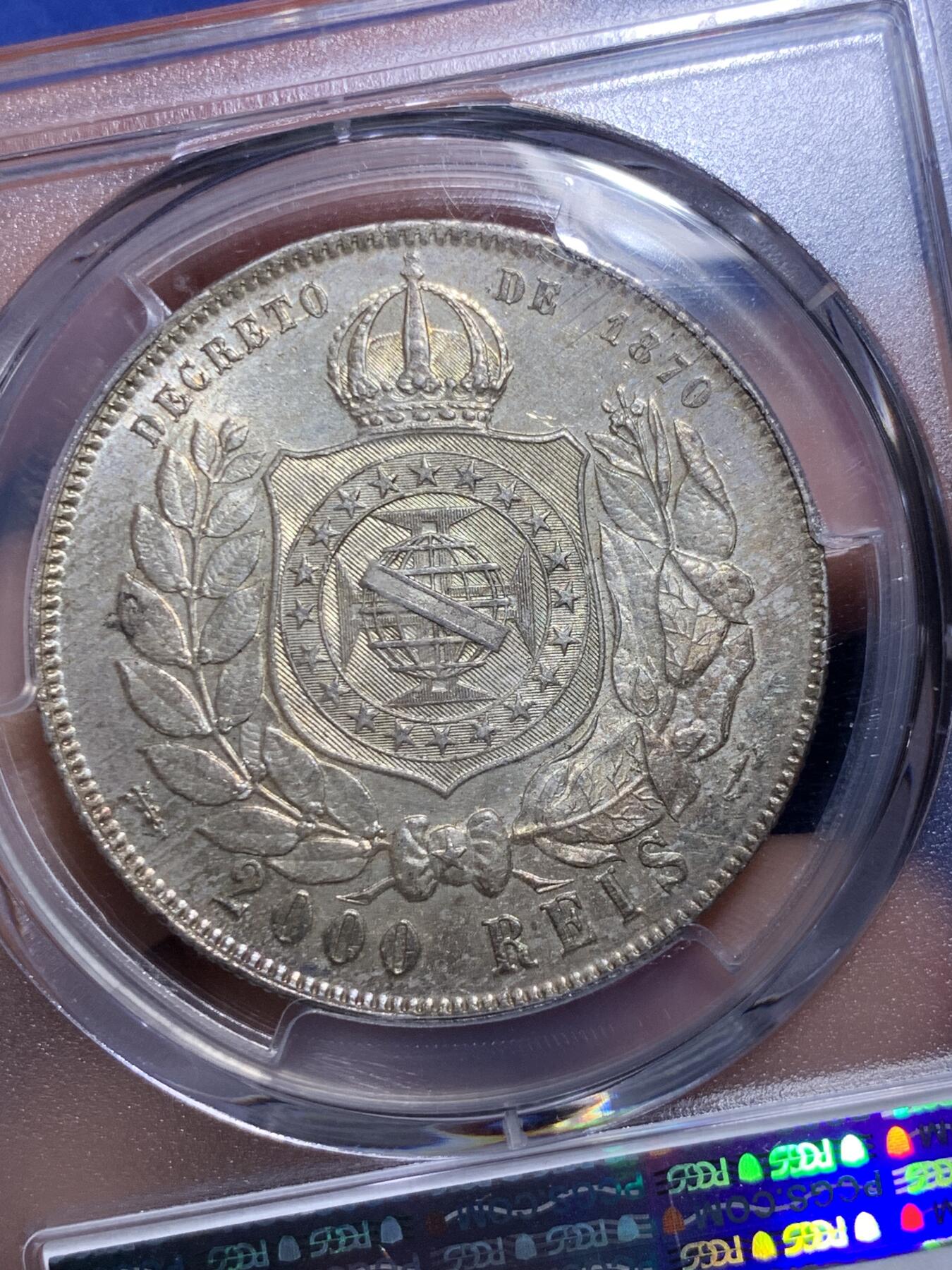《竞宝斋》第294场- 周日，周一  2场连拍 （全场包邮） PCGS MS63 巴西帝国1889年佩德罗二世2000R大银币