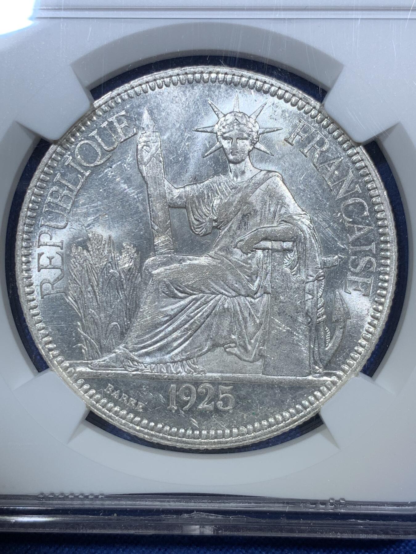 《竞宝斋》第294场- 周日，周一  2场连拍 （全场包邮） NGC UNCD 法属印支1925年坐洋1皮阿斯特银币