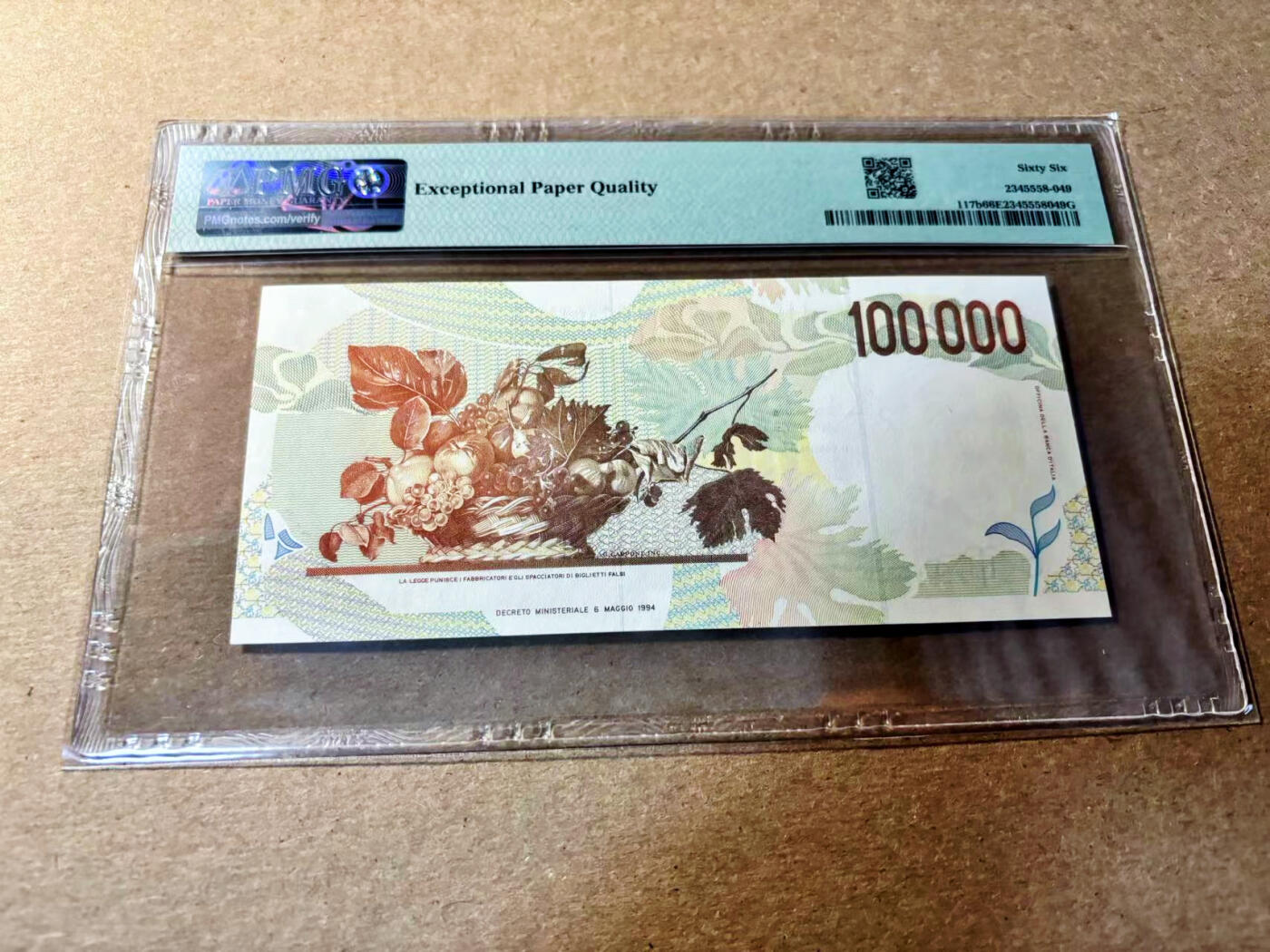 【Blue Auction】✨世界纸币精拍第520期【精】 意大利 1994年10万里拉 PMG66EPQ 