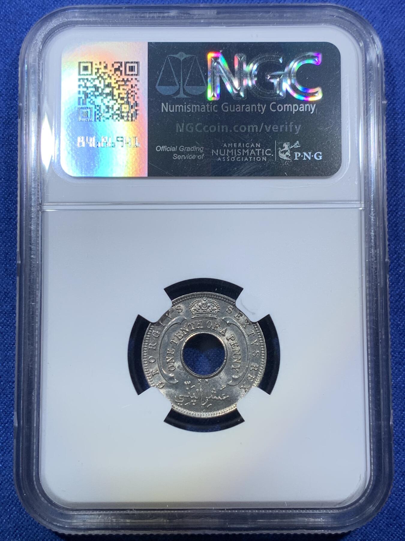 《竞宝斋》第294场- 周日，周一  2场连拍 （全场包邮） NGC-MS65 英属西非1950年乔六1/10便士 好品小铜镍币！高分小精品！