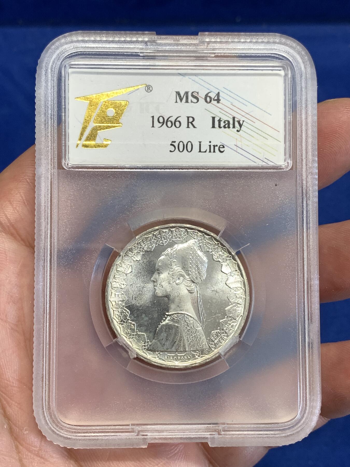 《竞宝斋》第294场- 周日，周一  2场连拍 （全场包邮） TQG MS64 意大利1966帆船少女500里拉银币 细节出色 深打镜面光