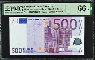 【Blue Auction】✨世界纸币精拍第520期【精】 - 【二签】欧盟 2002年500欧元 PMG66EPQ 奥地利版 