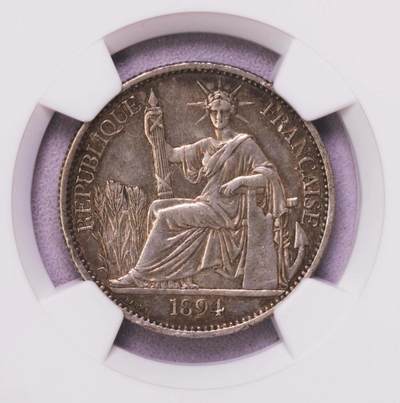 NGC-AU58 1894印支坐洋50分银币老包浆 - NGC-AU58 1894印支坐洋50分银币老包浆