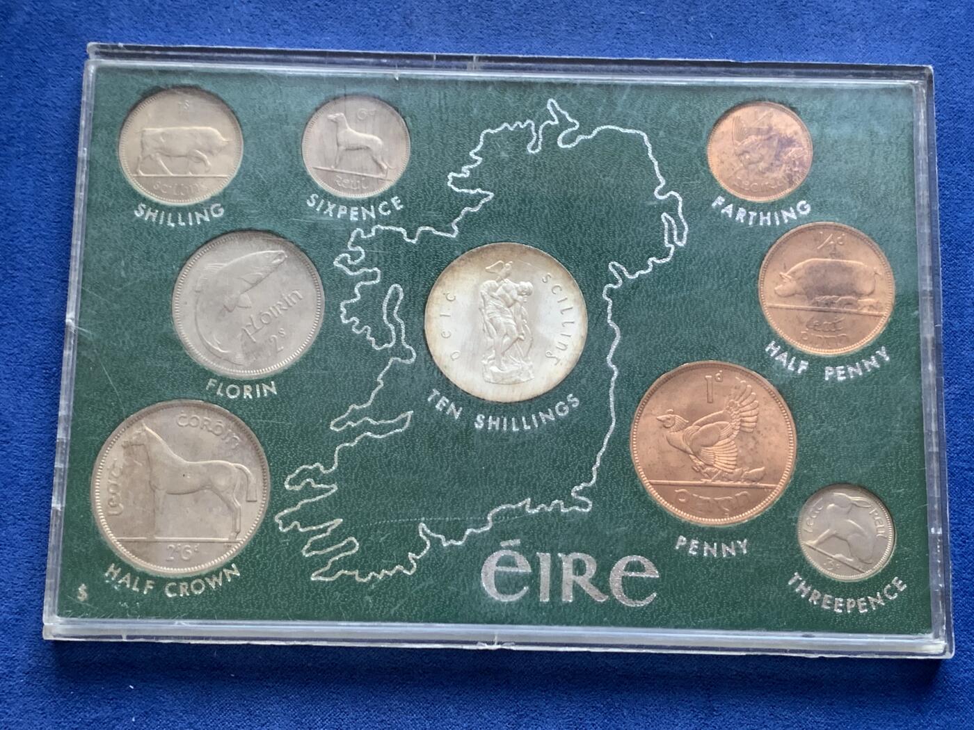 《竞宝斋》第294场- 周日，周一  2场连拍 （全场包邮） 1966年爱尔兰流通银镍铜套币大全 经典的动物系列铜币镍币+都柏林起义纪念银币，全部未使用品，铜币全部原铜光，册装极少