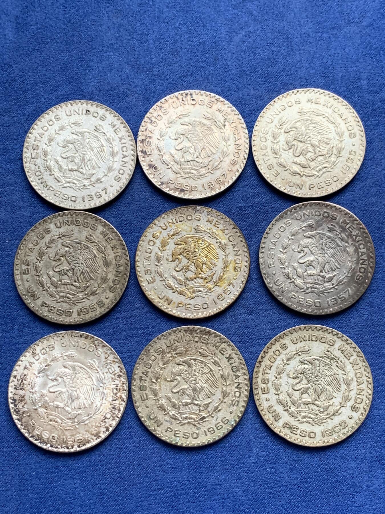 《竞宝斋》第294场- 周日，周一  2场连拍 （全场包邮） 9枚一组  墨西哥海盗鹰洋1比索银币