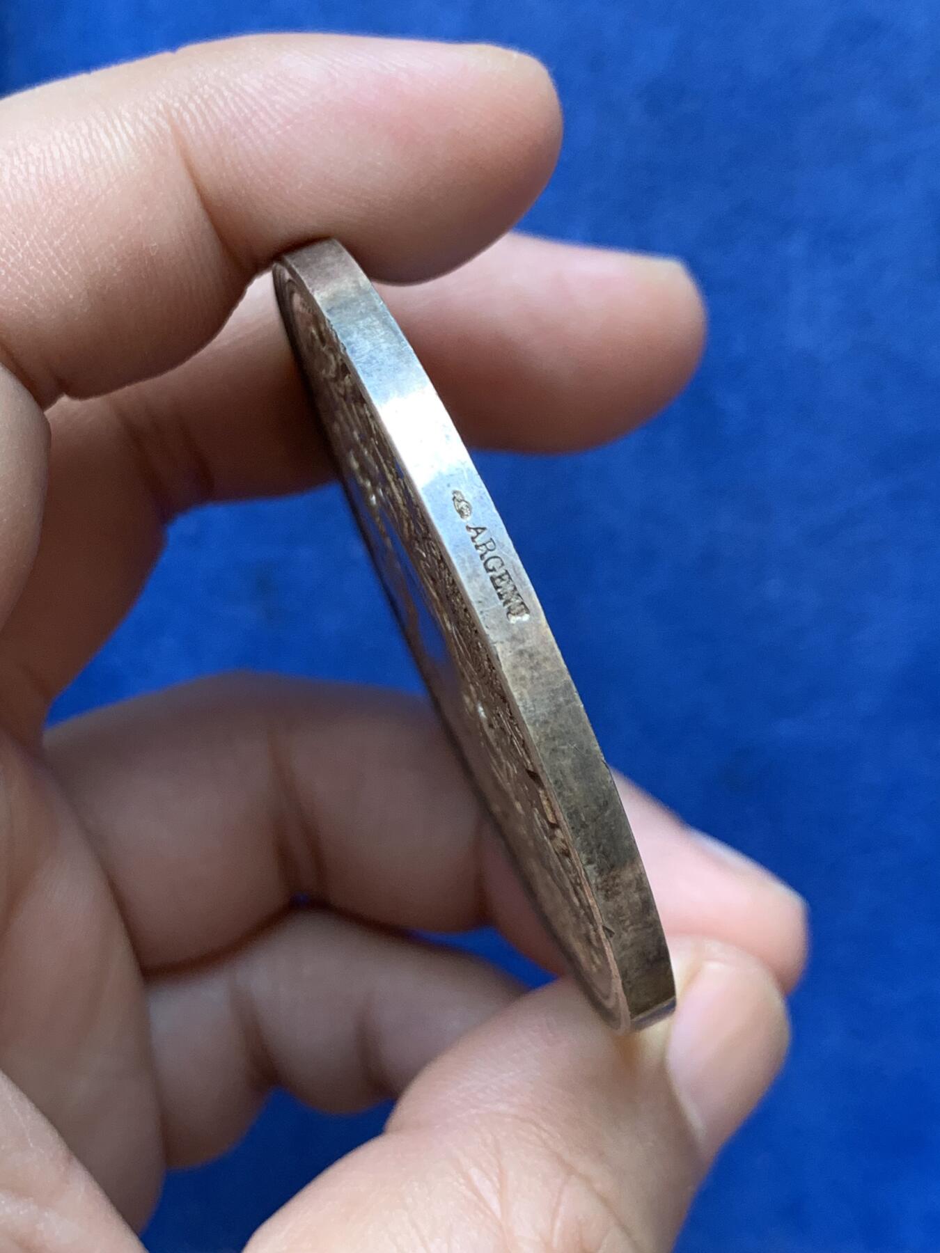 《竞宝斋》第294场- 周日，周一  2场连拍 （全场包邮） 19世纪末法兰西农业协会大银章 直径54mm 重量75克 设计雕刻很精美的一枚