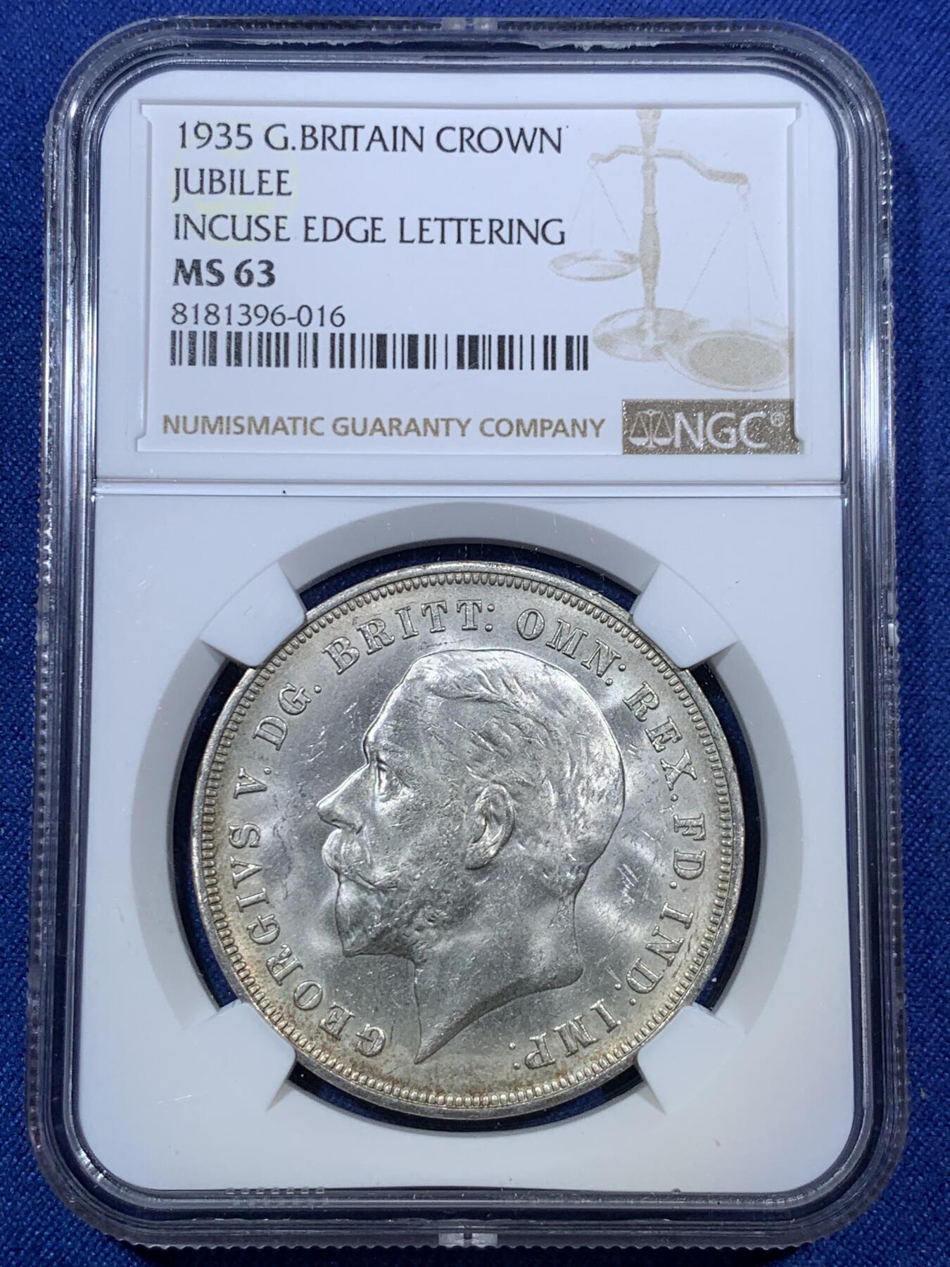 《竞宝斋》第294场- 周日，周一  2场连拍 （全场包邮） NGC MS63 英国1935年乔治五世木马剑1克朗银币