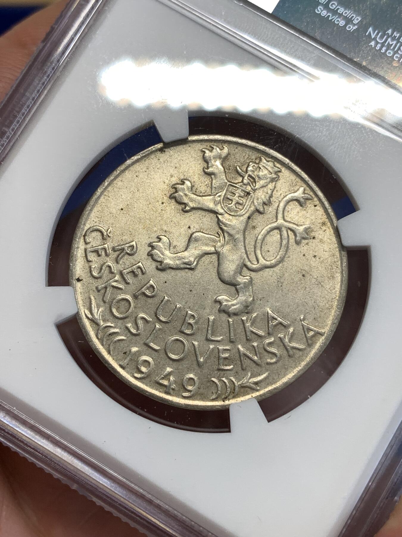 《竞宝斋》第294场- 周日，周一  2场连拍 （全场包邮） NGC MS64 捷克斯洛伐克1949年100克朗银币