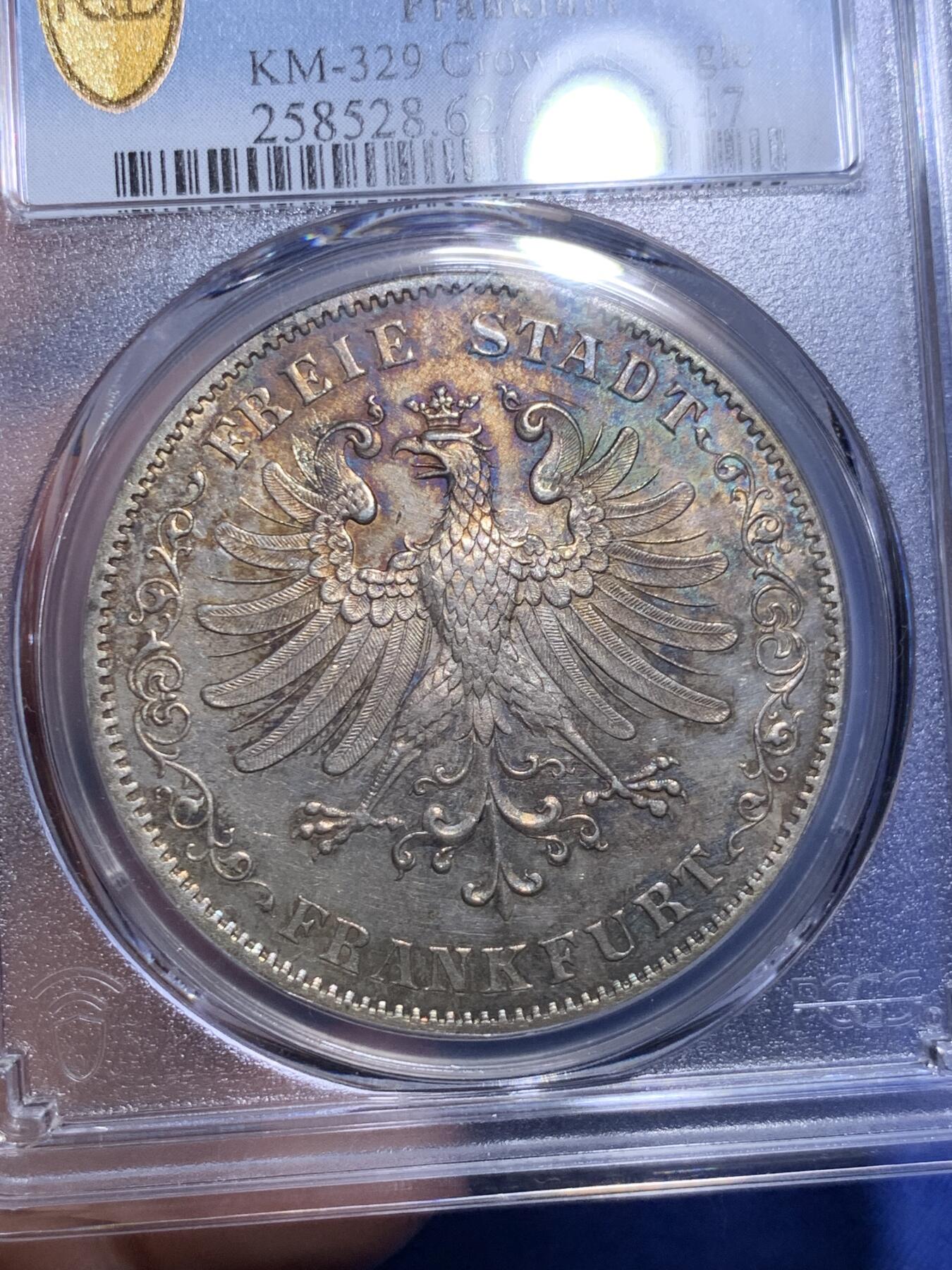 《竞宝斋》第294场- 周日，周一  2场连拍 （全场包邮） PCGS MS62 德国1841法兰克福 老鹰 2泰勒大银币