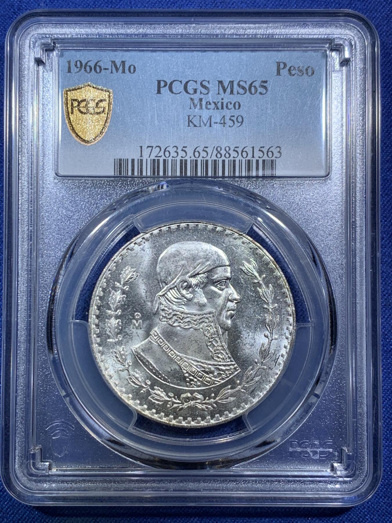《竞宝斋》第294场- 周日，周一  2场连拍 （全场包邮） PCGS MS65 墨西哥1966年海盗鹰洋1比索银币