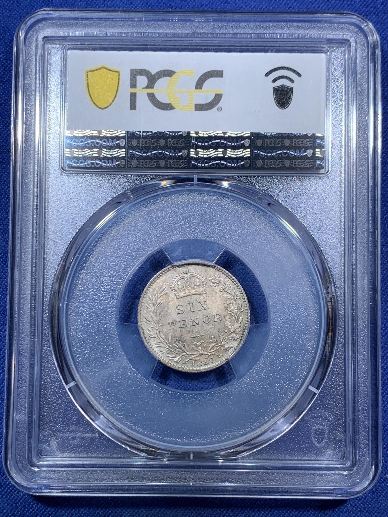 《竞宝斋》第294场- 周日，周一  2场连拍 （全场包邮） PCGS MS65 英国1887年维多利亚6便士银币