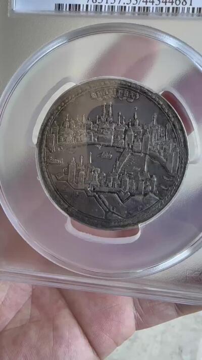 PCGS-AU53 1670瑞士巴塞尔城市景观两泰勒季军全深打老包浆