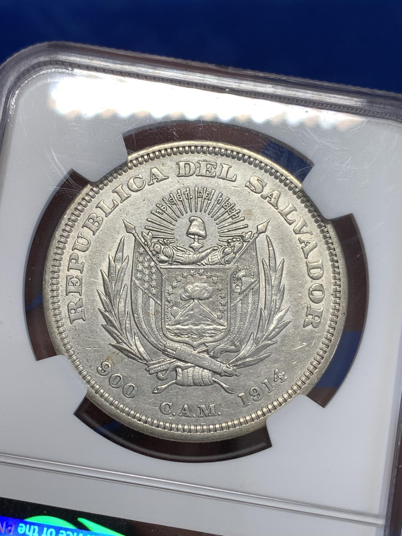 《竞宝斋》第294场- 周日，周一  2场连拍 （全场包邮） NGC AU55 萨尔瓦多 1914年 哥伦布 1比索大银币