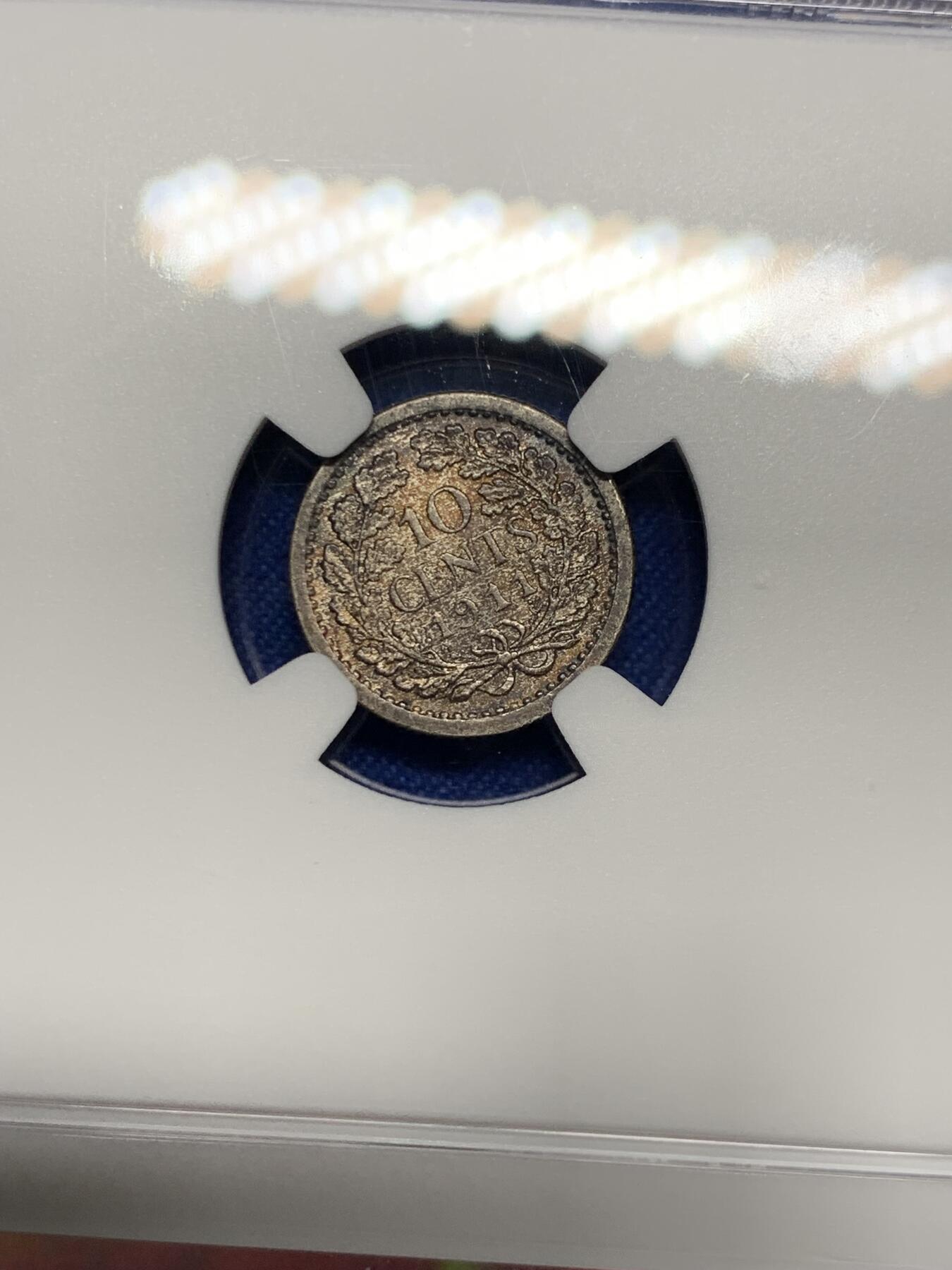 《竞宝斋》第294场- 周日，周一  2场连拍 （全场包邮） 两枚一组 NGC-MS62 荷兰1911威廉明娜女王年10分小银币，双面黑包浆+爱藏MS62 沙俄1916年15戈币小银币大阪版