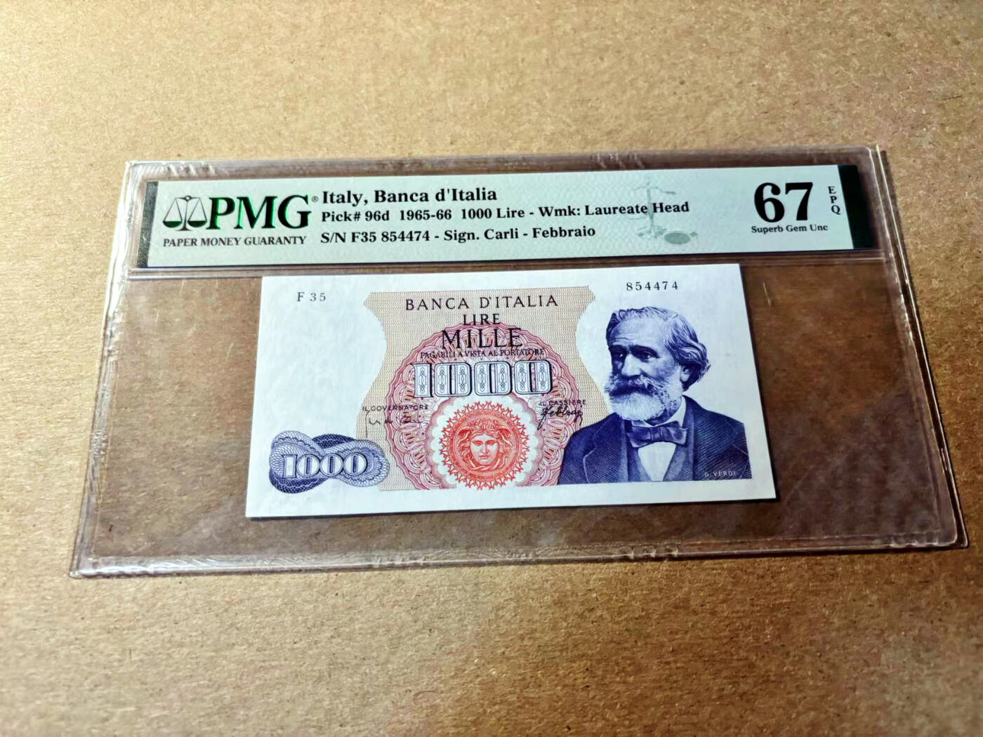 【Blue Auction】✨世界纸币精拍第520期【精】 意大利 1965-66年1000里拉  PMG67EPQ 高分