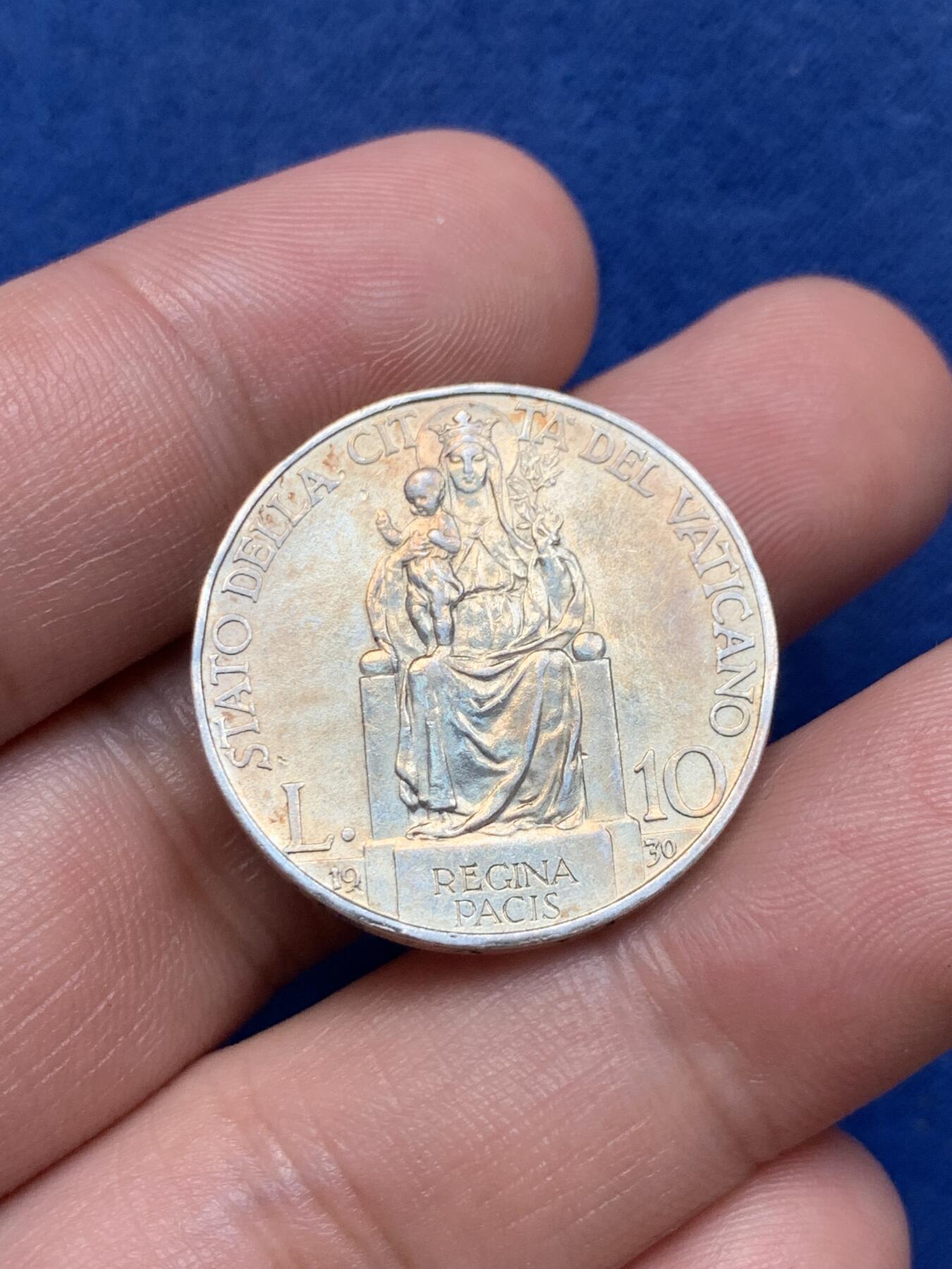 《竞宝斋》第294场- 周日，周一  2场连拍 （全场包邮） 梵蒂冈 1930年 10里拉 银币 原味包浆 发行量五万枚