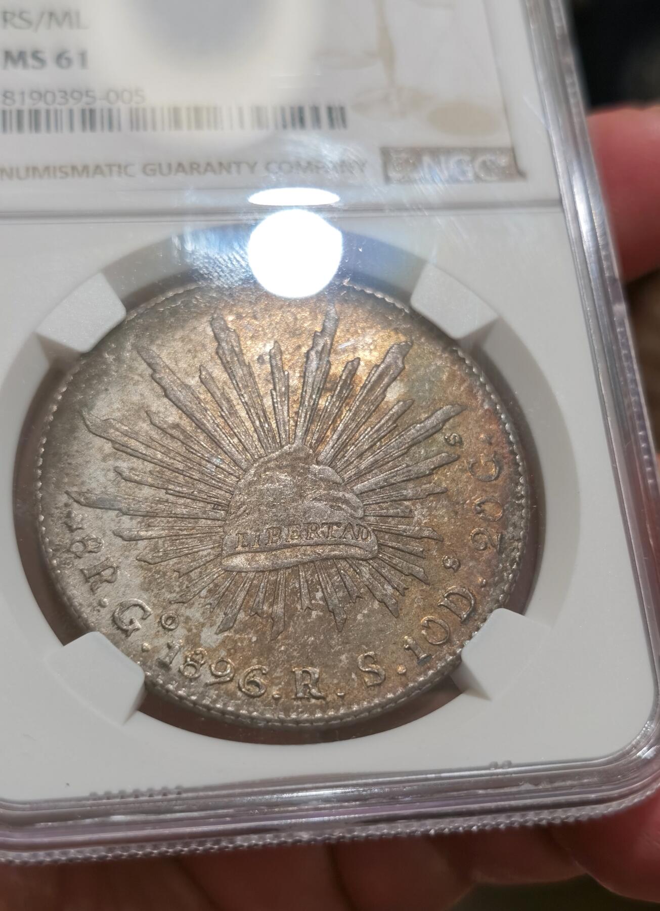 博洋堂世界钱币拍卖第086期（全场包邮） NGC MS61 墨西哥1896/1年GO/AS RS/ML花边鹰洋，罕见年份、厂别、鉴定师三骑字版，原味月芽彩包浆，收藏首选