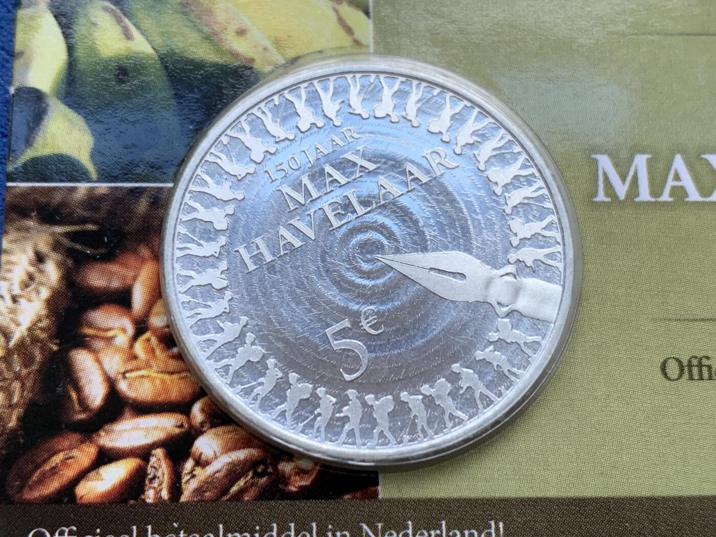 《竞宝斋》第294场- 周日，周一  2场连拍 （全场包邮） 3枚一组 2010年 荷兰 5欧元 作家马克斯·哈弗拉尔 镀银纪念币 小卡装