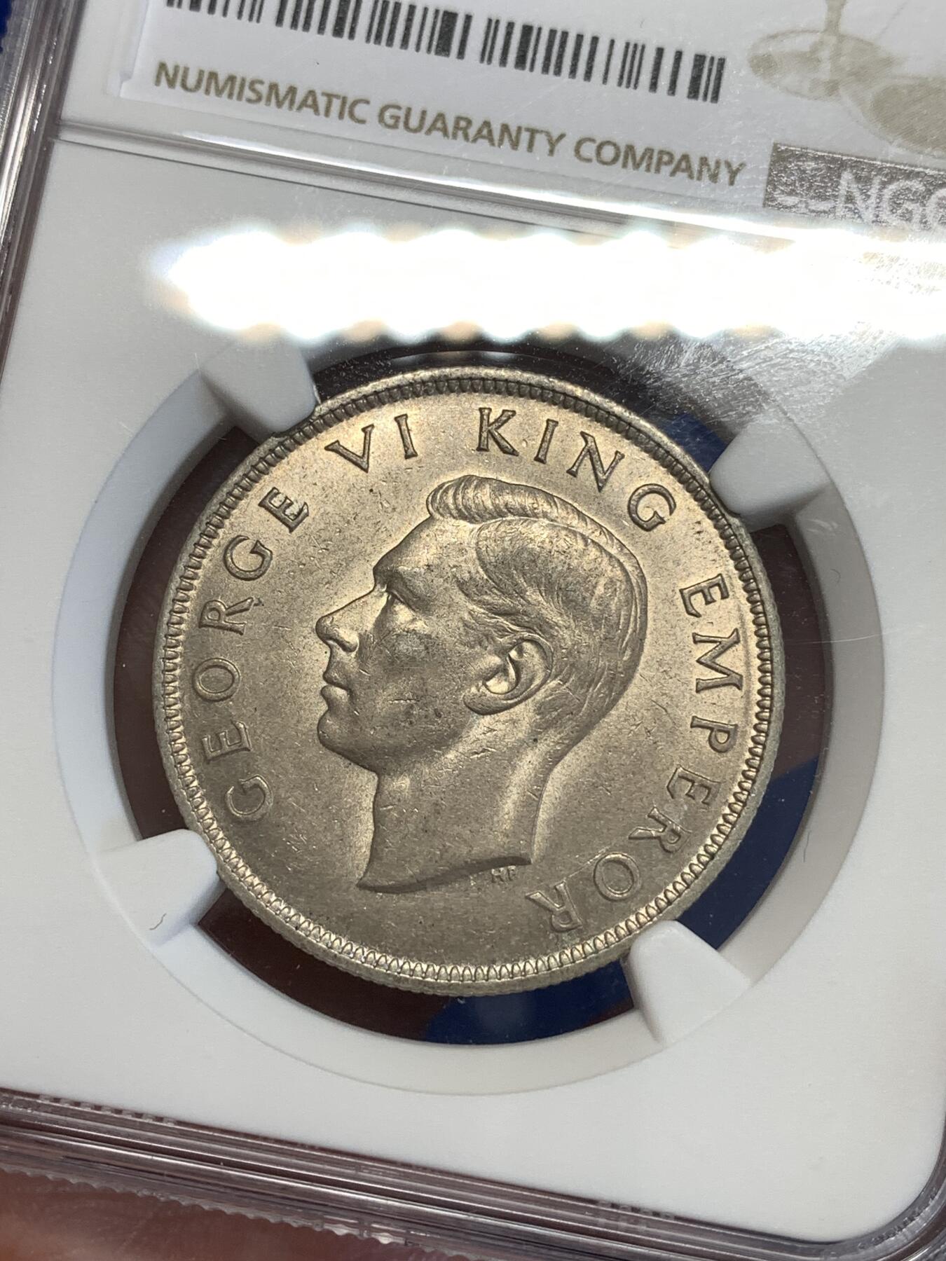 《竞宝斋》第294场- 周日，周一  2场连拍 （全场包邮） NGC AU58 新西兰1940年百年纪念1/2克朗银币 少见品